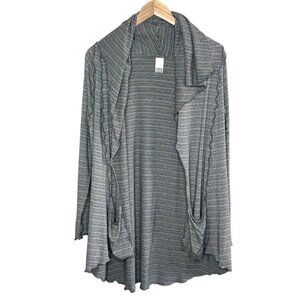 Angelrox women’s Striped Gray Cardigan OS Draped Open Front lagenlook